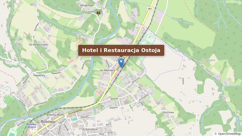 Mapa dojazdu Ostoja Mapa dojazdu – Hotel i Restauracja Ostoja, ul. Grunwaldzka 78, Bobowa